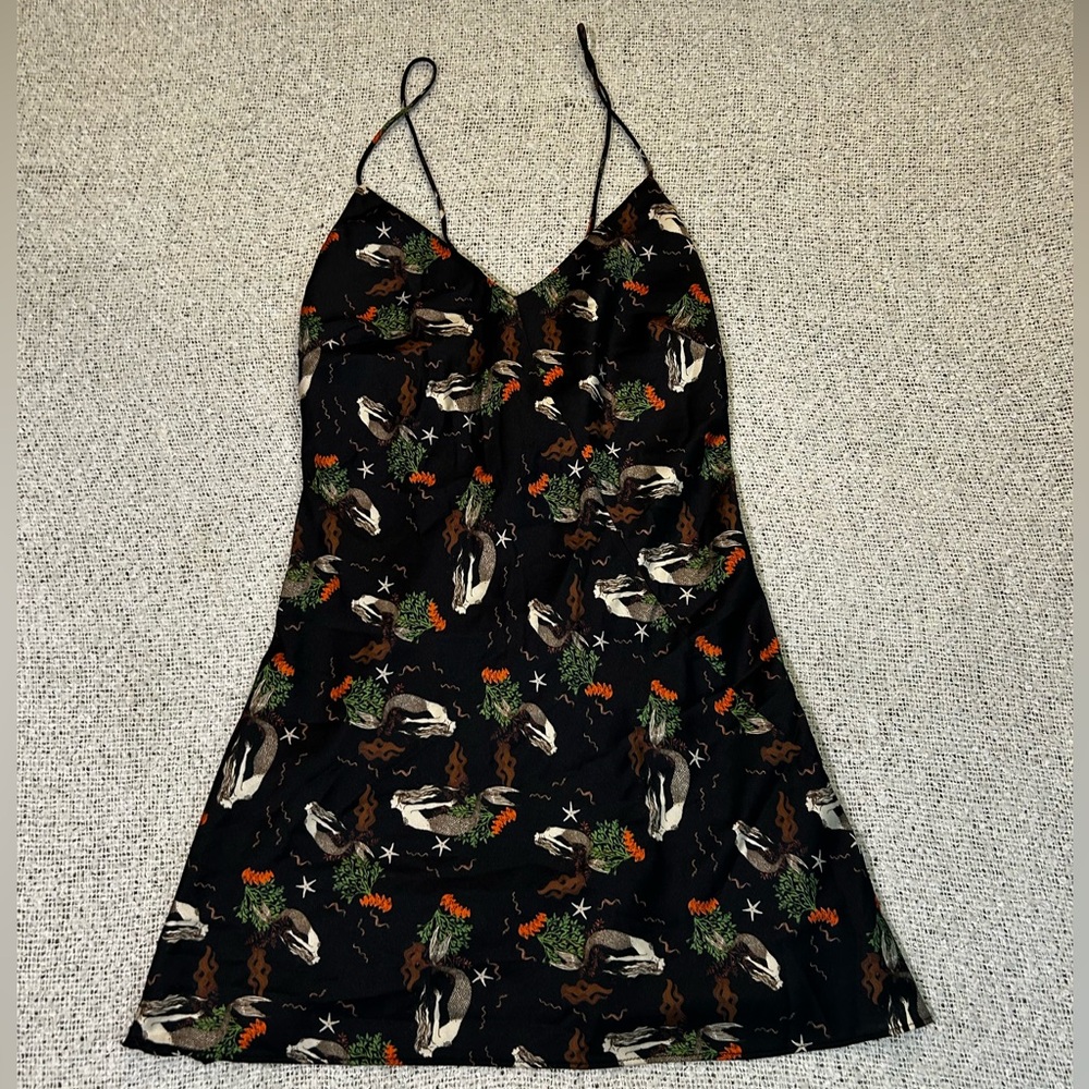 Zara Black Slip Dress with Mermaid Print Size M